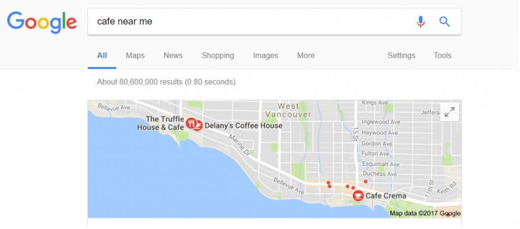 Semantic Search Example - Cafes Near Me