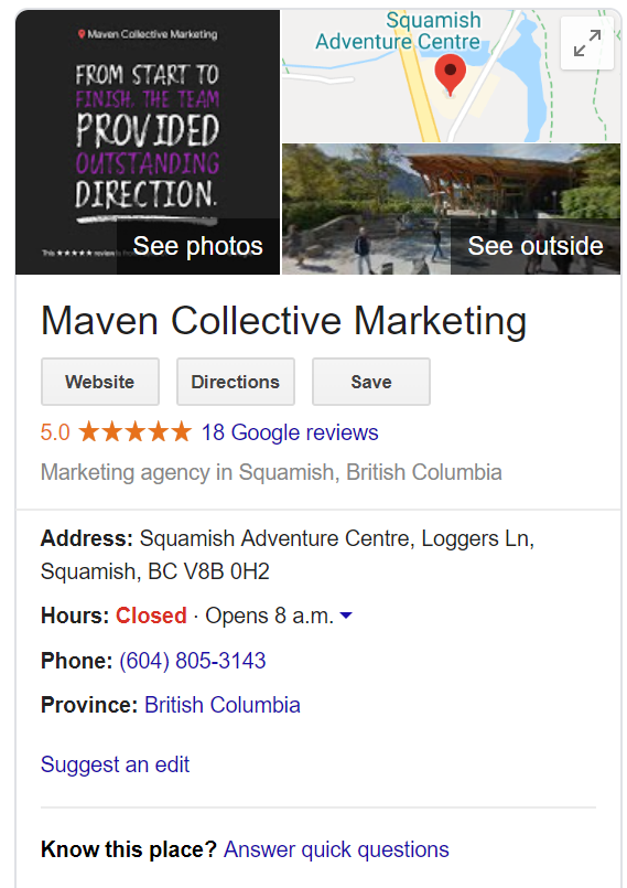 Maven Collective Google My Business Example