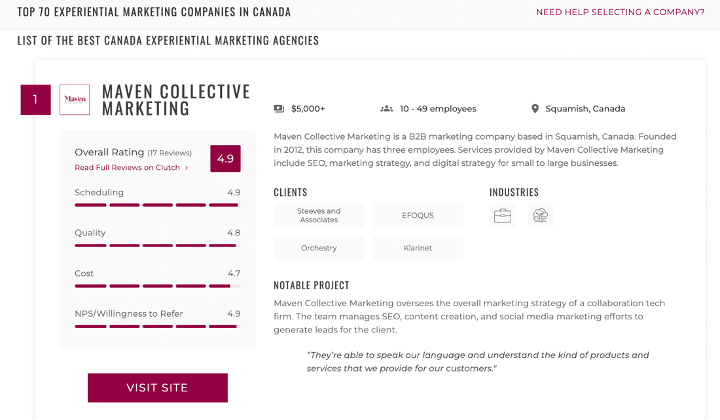 Maven Collective ranks as the top experiential marketing agency