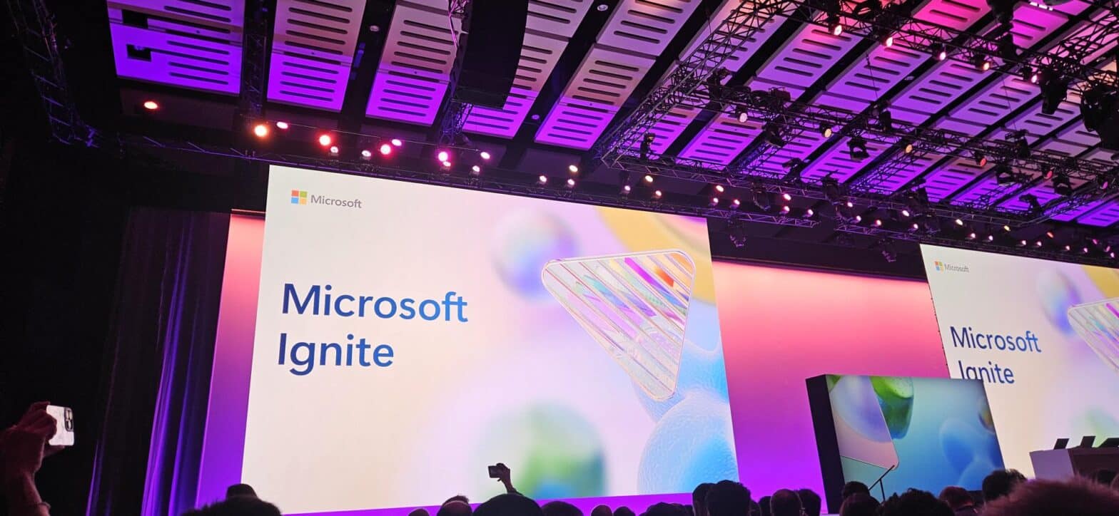Microsoft Ignite 2024 opening keynote featuring a presentation on AI and innovation.