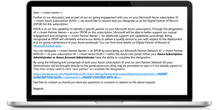 Sample email for DPOR