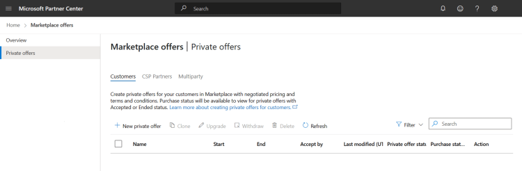 screenshot of private offer in partner center